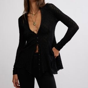 Free People Janey Black Lace Handkerchief Hem Top